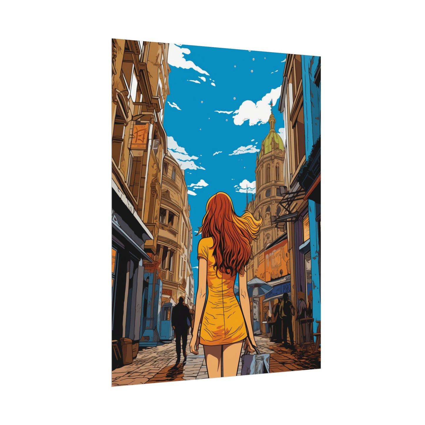 Pop-Art Lithographic Style - Woman Walking Down the Street 2