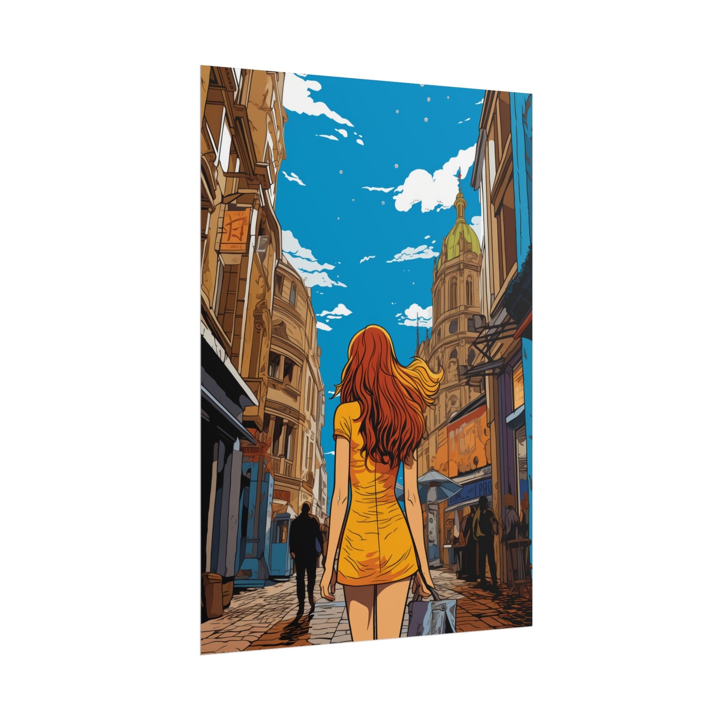 Pop-Art Lithographic Style - Woman Walking Down the Street 2
