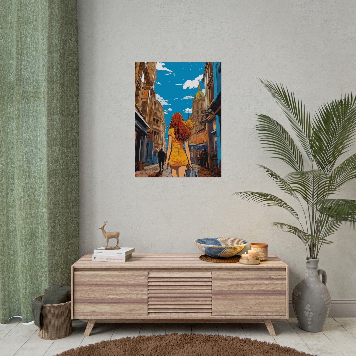 Pop-Art Lithographic Style - Woman Walking Down the Street 2