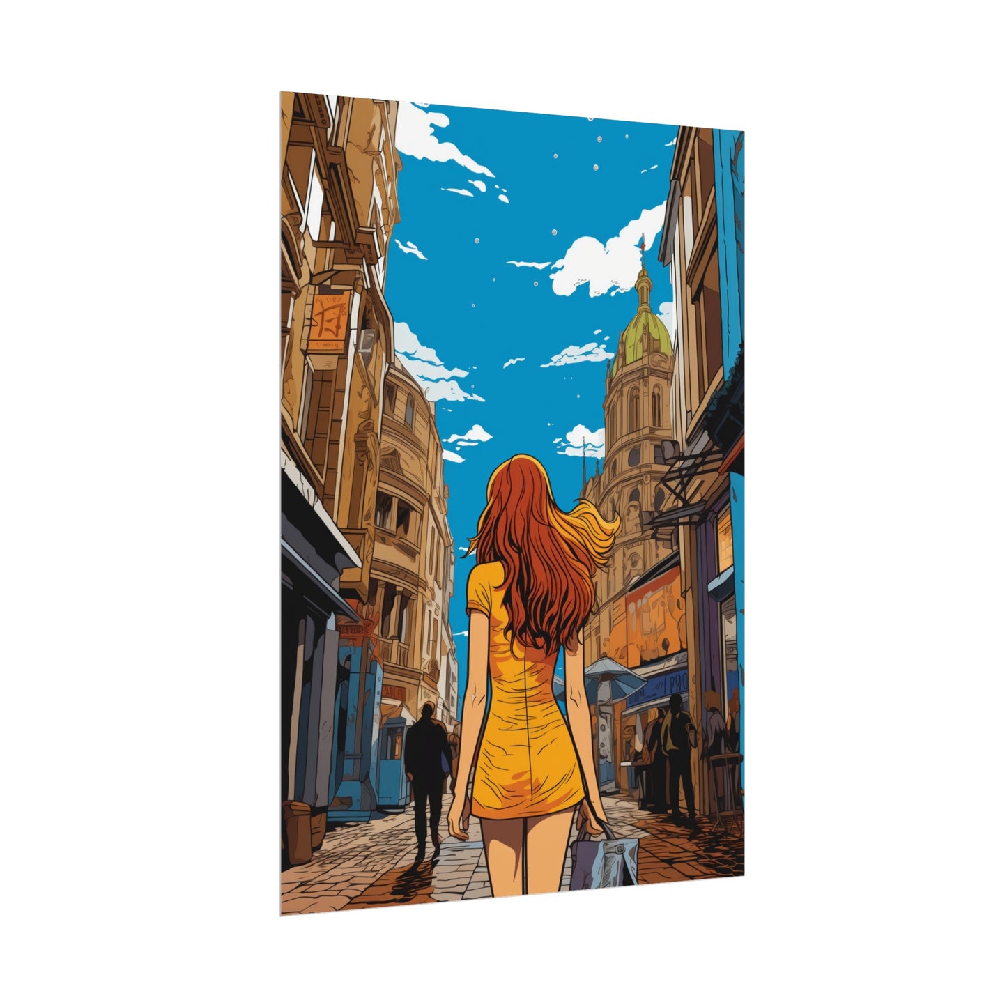 Pop-Art Lithographic Style - Woman Walking Down the Street 2