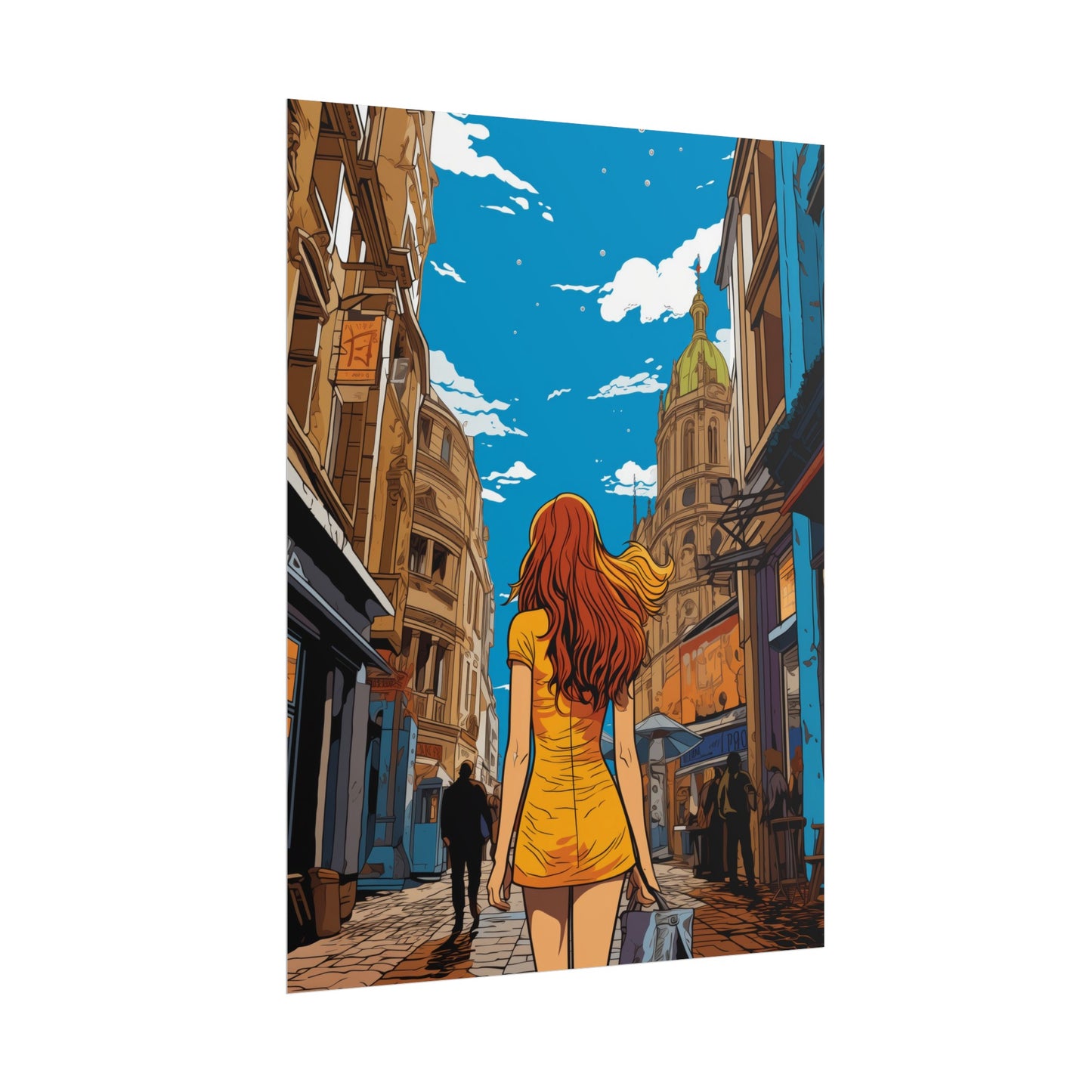 Pop-Art Lithographic Style - Woman Walking Down the Street 2