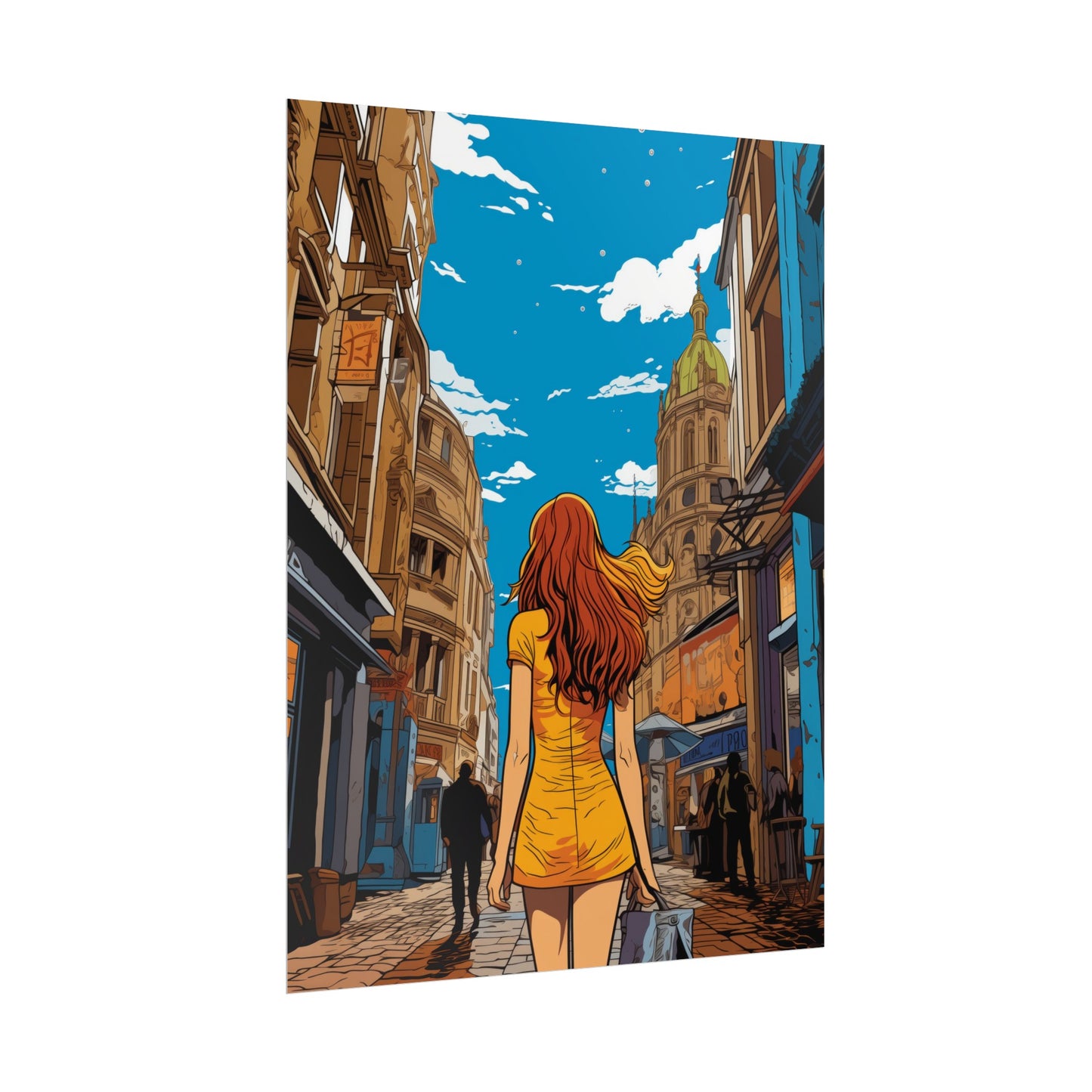 Pop-Art Lithographic Style - Woman Walking Down the Street 2