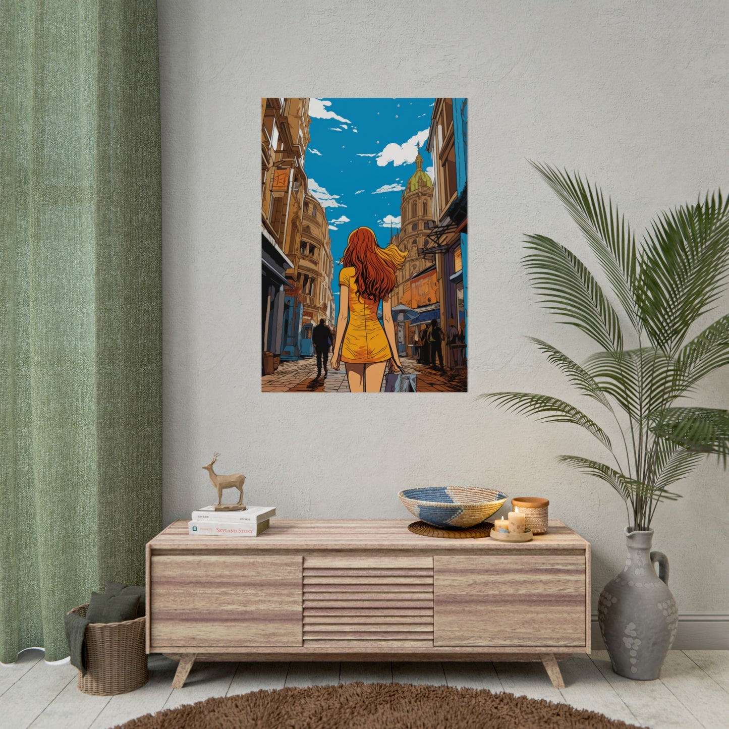Pop-Art Lithographic Style - Woman Walking Down the Street 2