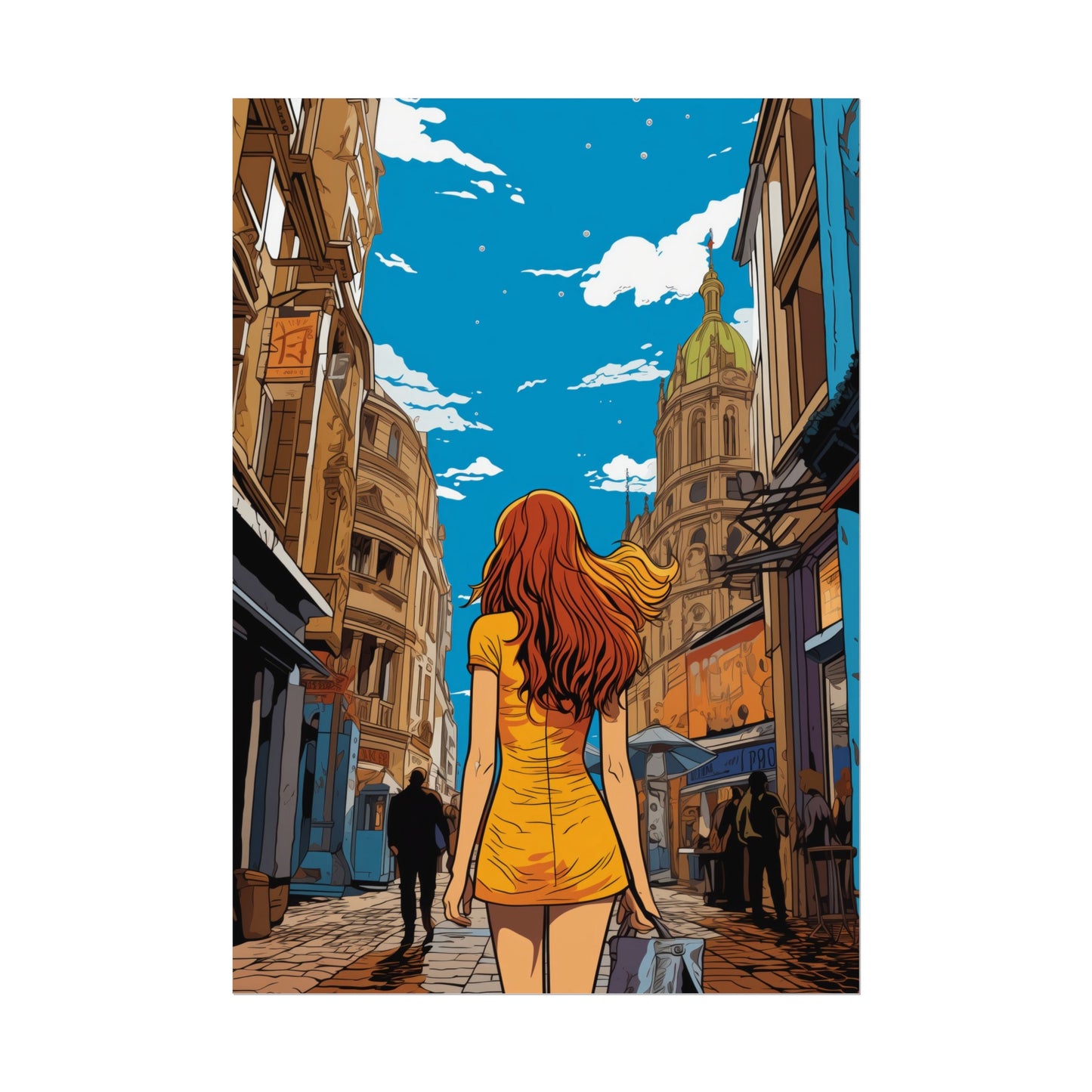 Pop-Art Lithographic Style - Woman Walking Down the Street 2