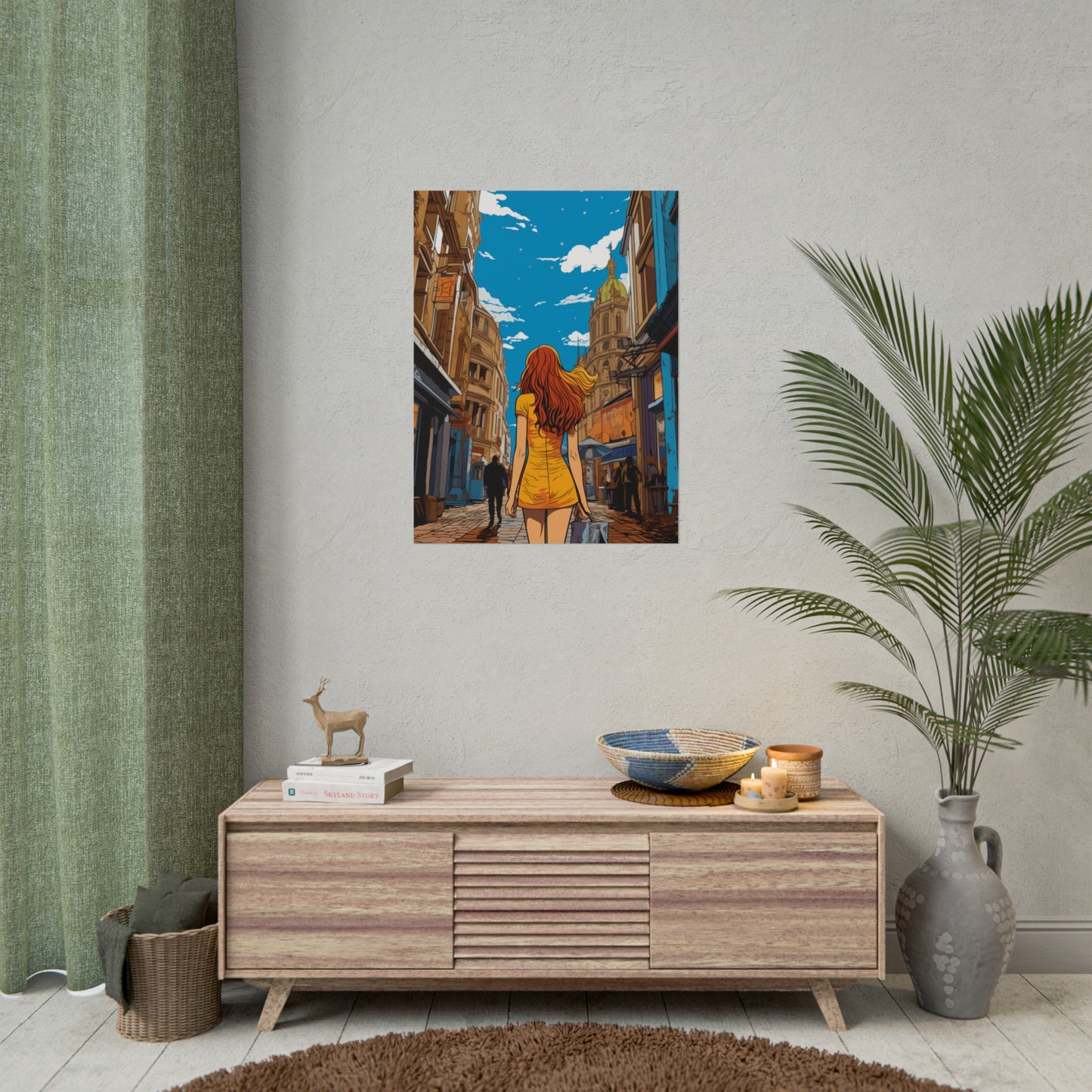 Pop-Art Lithographic Style - Woman Walking Down the Street 2