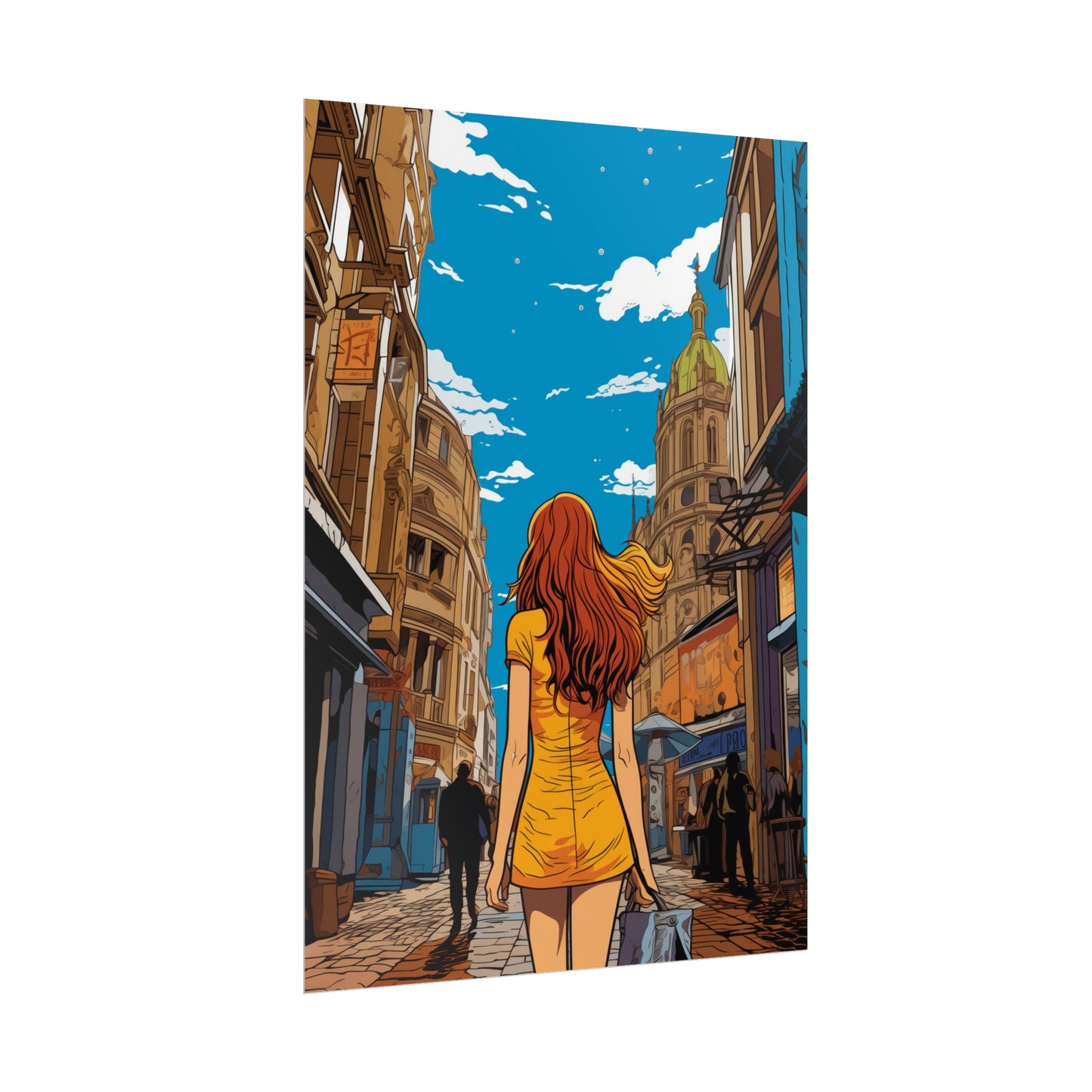 Pop-Art Lithographic Style - Woman Walking Down the Street 2