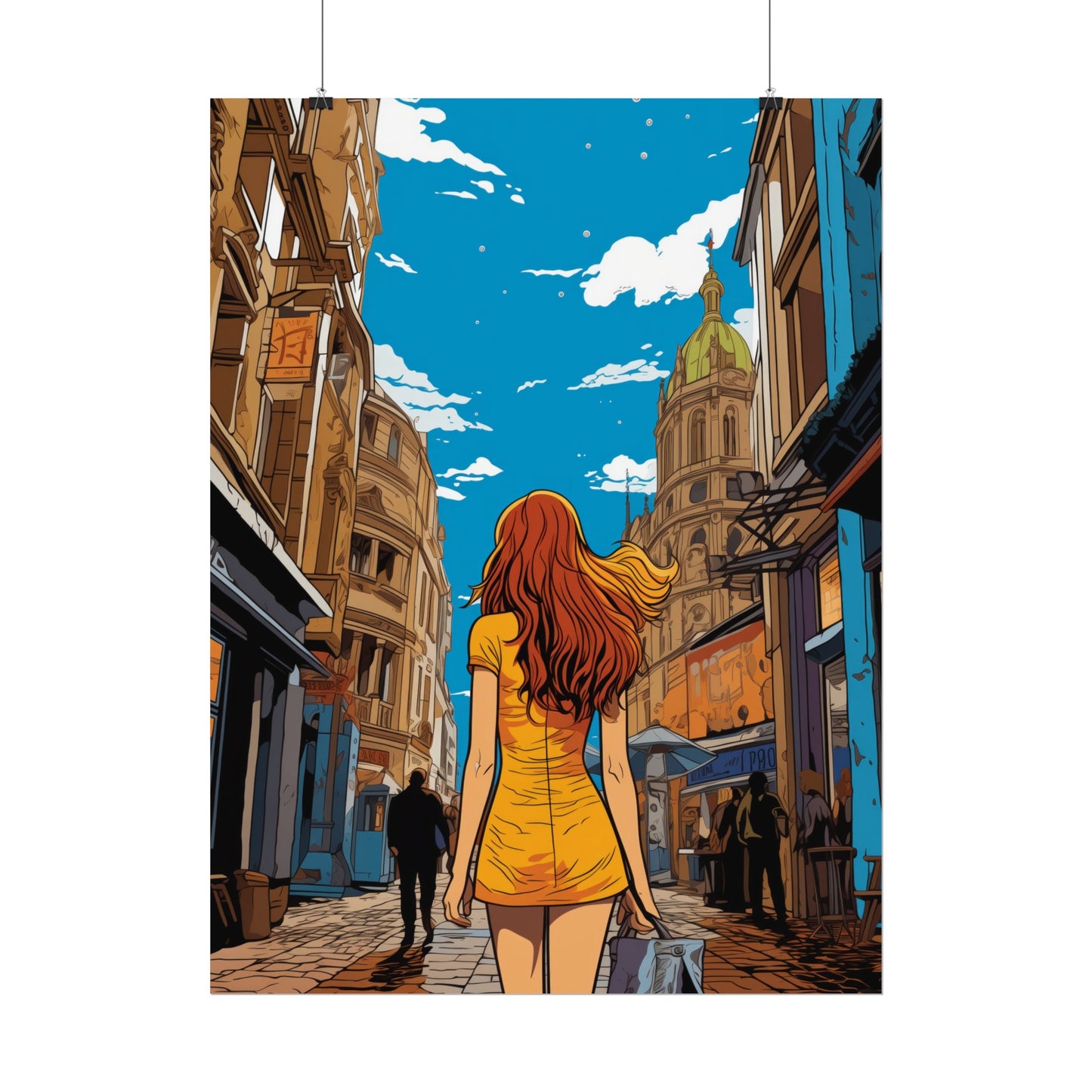 Pop-Art Lithographic Style - Woman Walking Down the Street 2