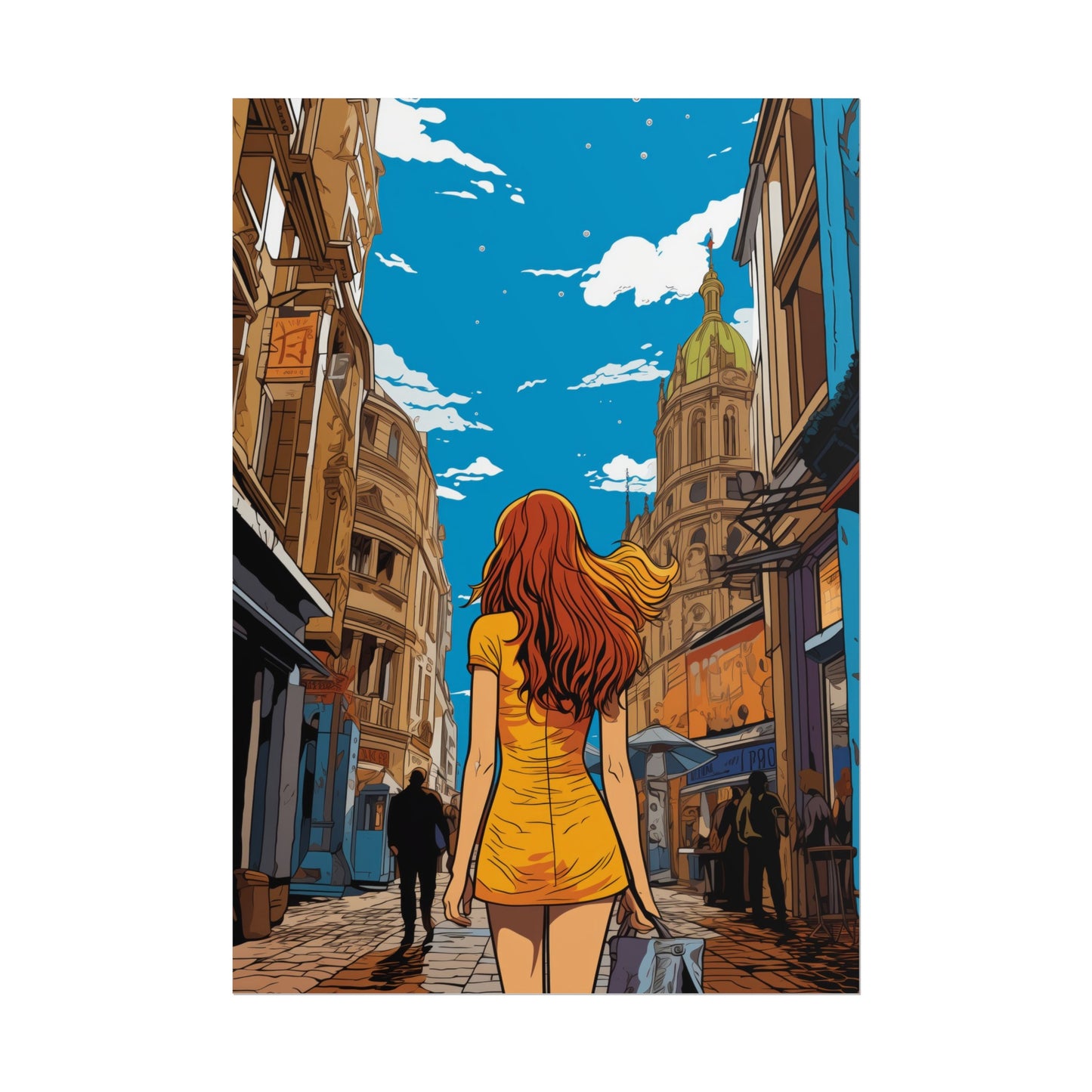 Pop-Art Lithographic Style - Woman Walking Down the Street 2