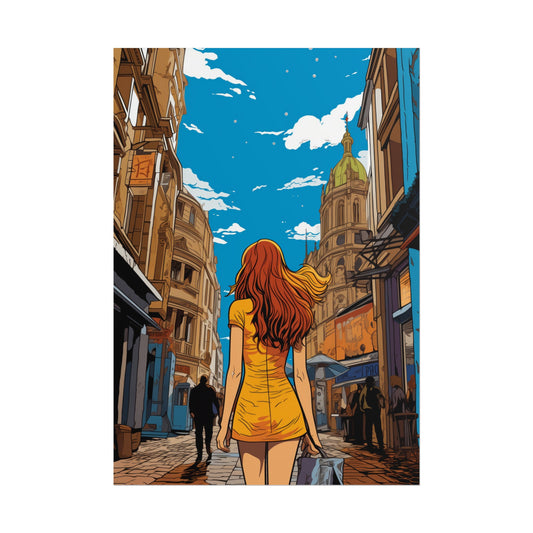 Pop-Art Lithographic Style - Woman Walking Down the Street 2